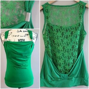 Vintage Lace Back Draped Satin Sleeveless Top